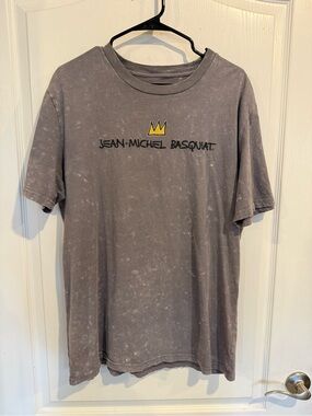 Jean-Michel Basquiat pez dinosaur Dino King T-Shirt tee Gray Unisex / mens large